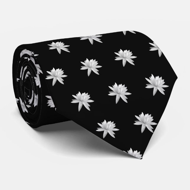Lily Lotus Black und White Pattern Krawatte (Gerollt)