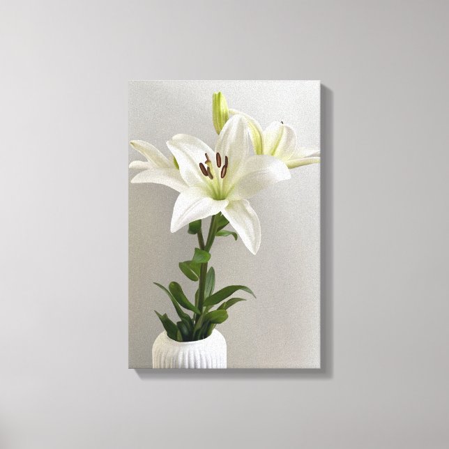 Lily Lullaby | Weiße einfache Blumenbemalung Leinwanddruck (Vorderseite)