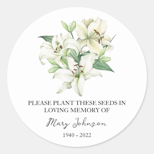 Lily Memorial Funerty Seed Packet Runder Aufkleber (Vorderseite)