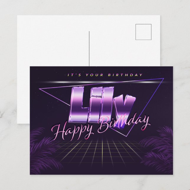 Lily Name Vorname lila Postkarte Geburtstag (Vorne/Hinten)