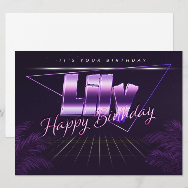 Lily Nom Prénom lila retro Carte (Devant / Derrière)