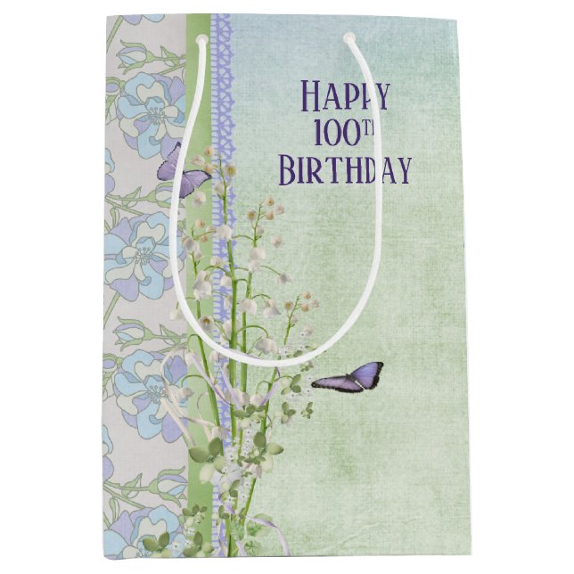 Lily of the Valley 100. Geburtstag Mittlere Geschenktüte (Vorderseite)