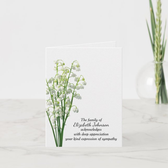 Lily of the Valley Beileid Danke von der Familie Karte (Vorderseite)