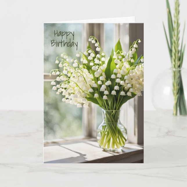 Lily of the Valley Birthday Bouquet Karte (Vorderseite)