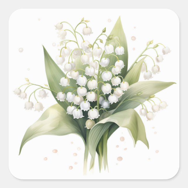 Lily of the Valley Blume Bunch Bouquet Quadratischer Aufkleber (Vorderseite)
