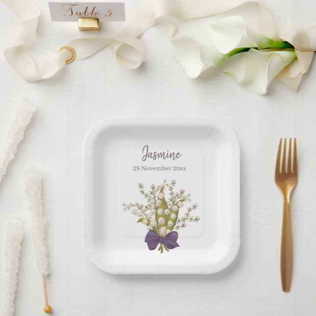 Lily of the Valley Bouquet mit Lila Bow Pappteller (Hochzeit)