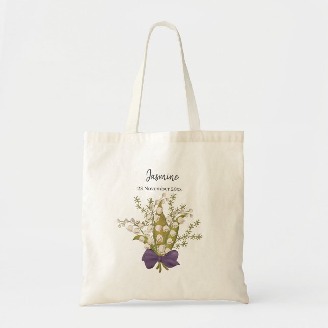 Lily of the Valley Bouquet mit Lila Bow Tragetasche (Vorne)