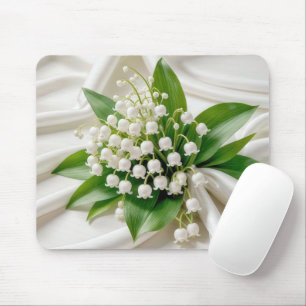 Lily of the Valley Bouquet on White Satin Mousepad