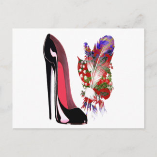 Lily of the Valley Bouquet und Black Stiletto Shoe Postkarte