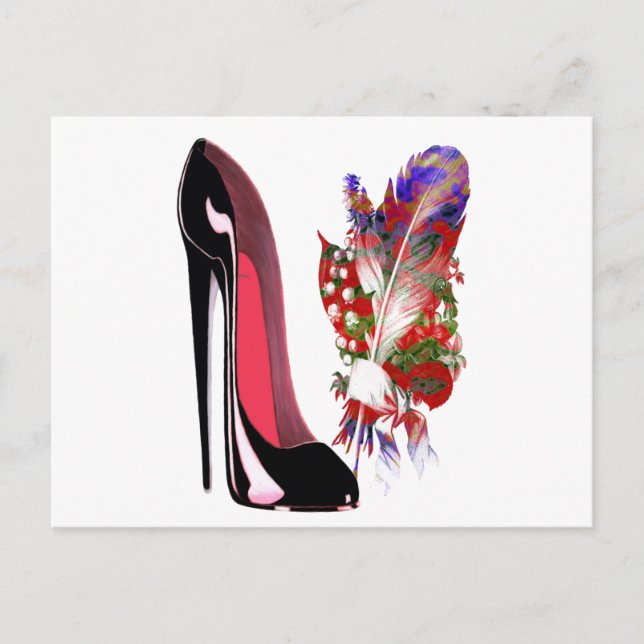 Lily of the Valley Bouquet und Black Stiletto Shoe Postkarte (Vorderseite)