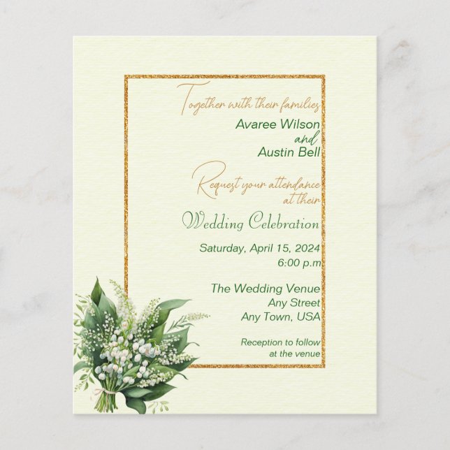 Lily of the Valley BUDGET Hochzeit Einladung (Vorderseite)