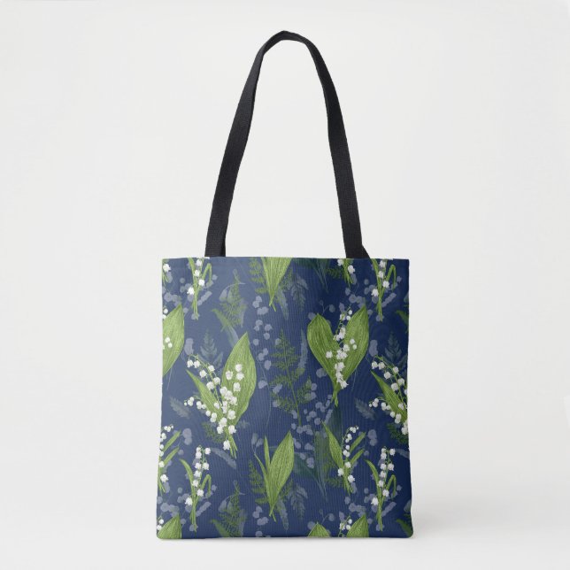 Lily of the Valley Dark Blue Background Tasche (Vorderseite)