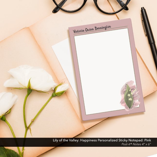 Lily of the Valley Glück Personalisiert rosa Post-it Klebezettel (Lily of the Valley: Watercolor Style, Personalized Pink  Post-it® Notes)