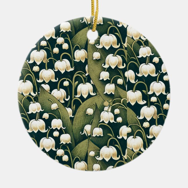 Lily of the Valley Heart Wreath Keramik Ornament (Vorne)
