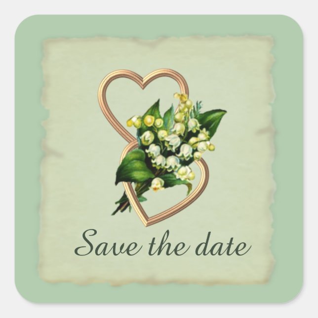 Lily of the Valley Hearts Save the Date Quadratischer Aufkleber (Vorderseite)