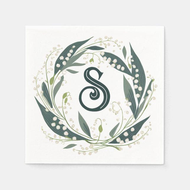 Lily of the Valley Initial Floral Wreath Serviette (Vorderseite)