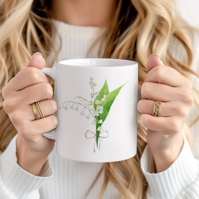 Lily of the Valley May Birth Blume Keramik Kaffeetasse (Lily of the valley May birth flower personalised mug)