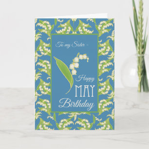 Lily-of-the-Valley May Birthday Card, Blau: Schwes Karte