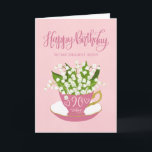Lily of the Valley Teacup 90th Birthday Tante Karte<br><div class="desc">Ein malerischer kleiner,  rosa Teetasse gefüllt mit einem wunderschönen Lilienhaufen der Blume im Tal,  zusammen mit den handgeschriebenen Worten "Happy Birthday" oben auf der Karte und den handgeschriebenen Worten von heute 90 mit Liebe Herzen auf der Teetasse. Eine süße Geburtstagskarte für Ihre Tante,  die heute 90 Jahre alt wird.</div>