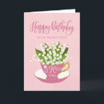 Lily of the Valley Teacup 90th Birthday Tante Karte<br><div class="desc">Ein malerischer kleiner,  rosa Teetasse gefüllt mit einem wunderschönen Lilienhaufen der Blume im Tal,  zusammen mit den handgeschriebenen Worten "Happy Birthday" oben auf der Karte und den handgeschriebenen Worten von heute 90 mit Liebe Herzen auf der Teetasse. Eine süße Geburtstagskarte für Ihre Tante,  die heute 90 Jahre alt wird.</div>