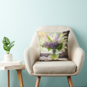 Lily of the Valley und Lilac Bouquet by Window Kissen