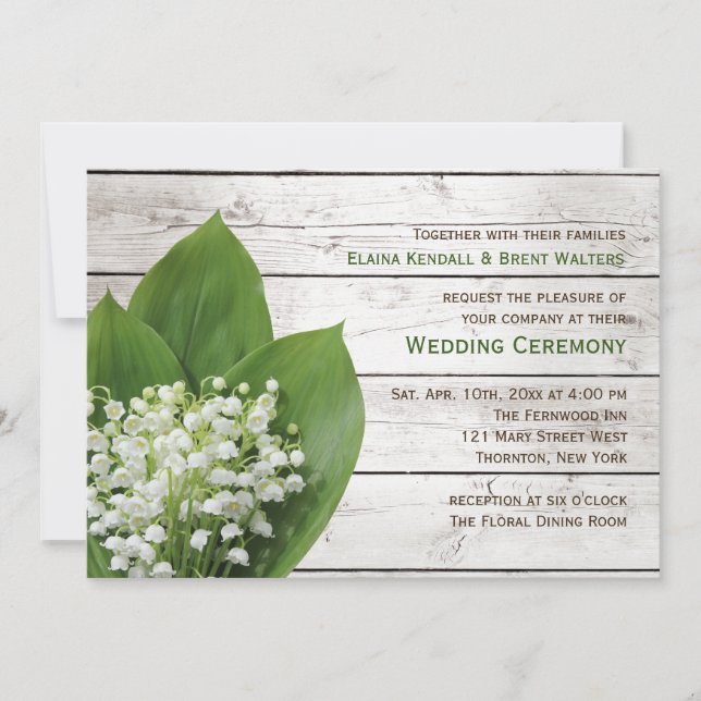 Lily of the Valley Wedding Invitation Barn Board Einladung (Vorderseite)