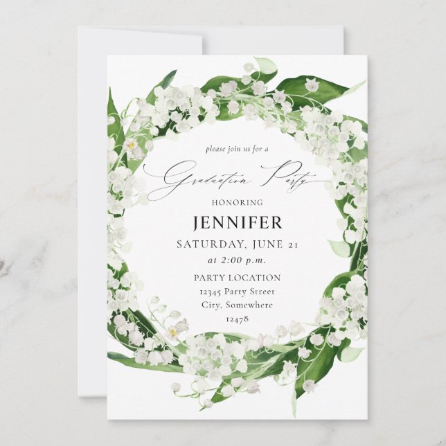Lily of the Valley White Floral Graduation Party Einladung (Vorderseite)