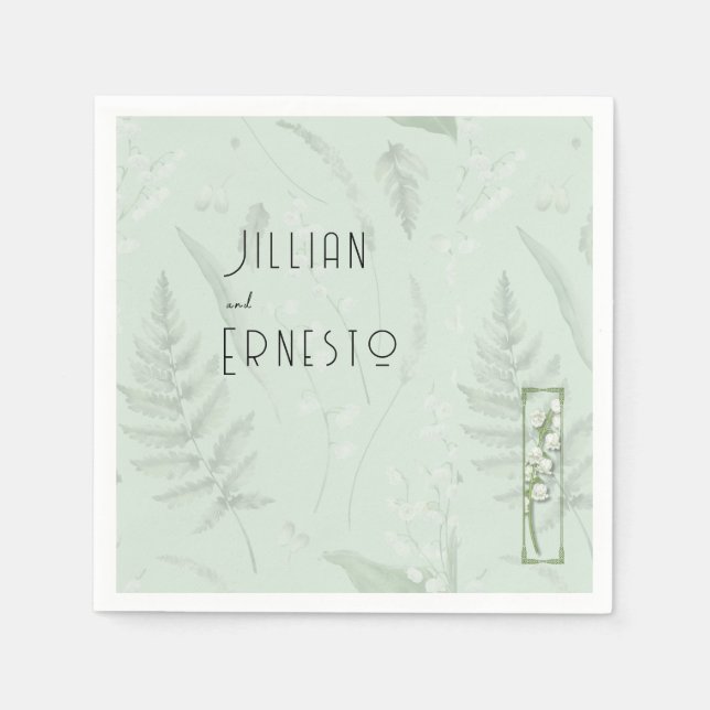 Lily of Valley | Bildgrün mit Illustration Serviette (Vorderseite)