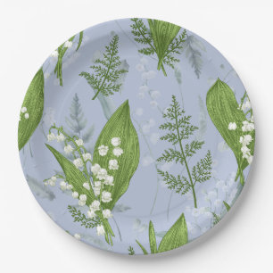 Lily of Valley mit Ferns   Babyblau Pappteller