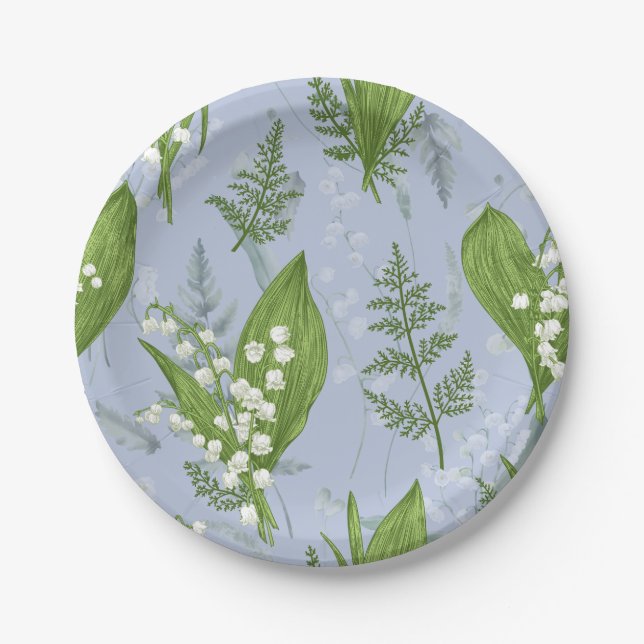 Lily of Valley mit Ferns | Babyblau Pappteller (Vorderseite)