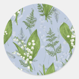 Lily of Valley mit Ferns | Babyblau Runder Aufkleber
