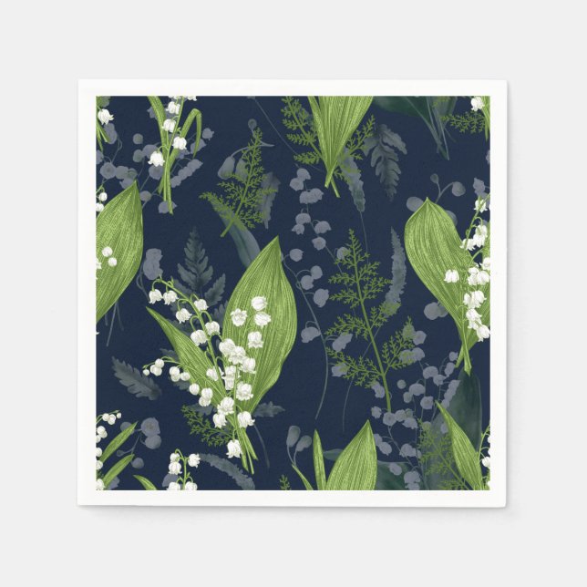 Lily of Valley mit Ferns | Dark Blue Napkins Serviette (Vorderseite)