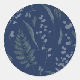 Lily of Valley mit Ferns | Dunkelblau Runder Aufkleber