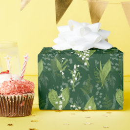 Lily of Valley mit Ferns | Dunkelgrün Geschenkpapier
