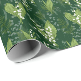 Lily of Valley mit Ferns | Dunkelgrün Geschenkpapier