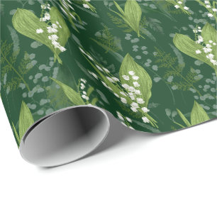 Lily of Valley mit Ferns Dunkelgrün Geschenkpapier