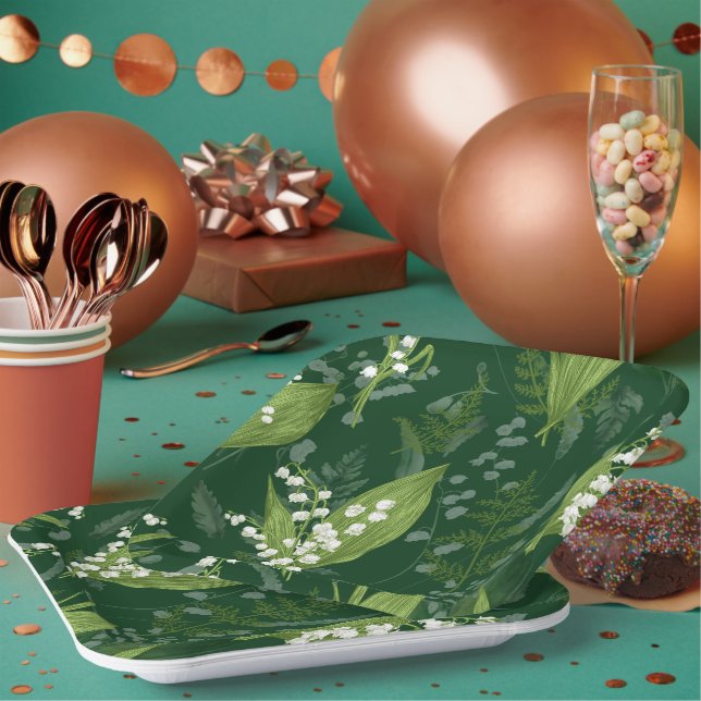 Lily of Valley mit Ferns | Dunkelgrün Pappteller (Multi)