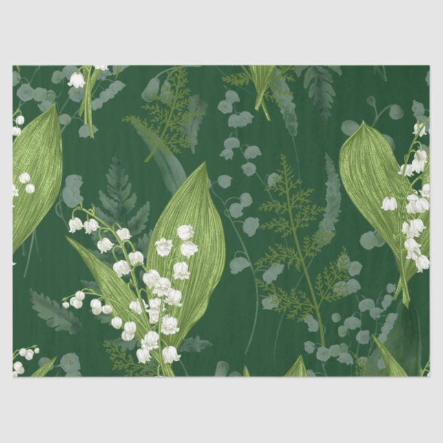 Lily of Valley mit Ferns | Dunkelgrün Seidenpapier (Vorderseite)