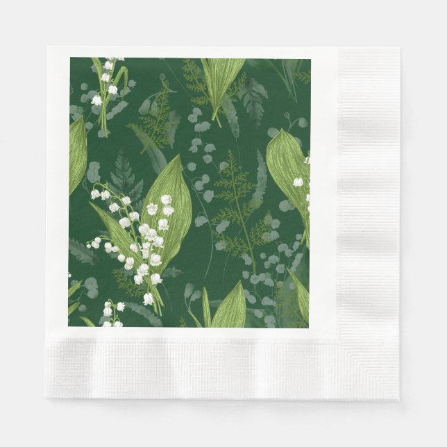 Lily of Valley mit Ferns | Dunkelgrün Serviette (Vorderseite)