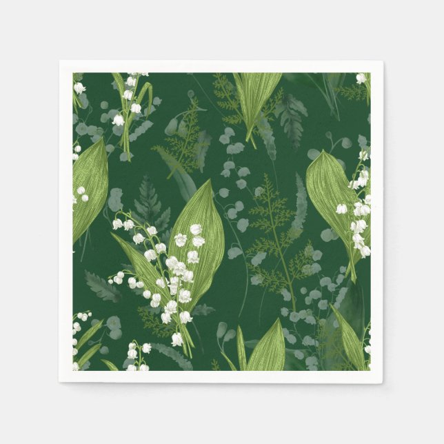 Lily of Valley mit Ferns | Dunkelgrün Serviette (Vorderseite)