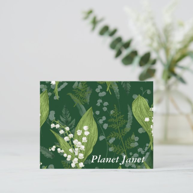 Lily of Valley mit Ferns | Dunkelgrüne Gewohnheit Mitteilungskarte (Stehend Vorderseite)