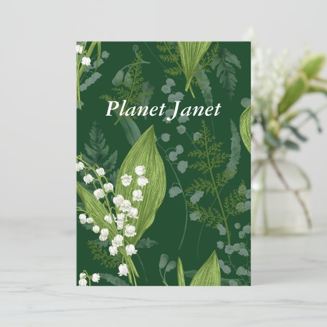 Lily of Valley mit Ferns | Dunkelgrüne Gewohnheit Mitteilungskarte (Stehend Vorderseite)