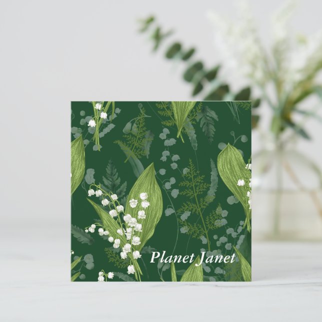 Lily of Valley mit Ferns | Dunkelgrüne Gewohnheit Mitteilungskarte (Stehend Vorderseite)