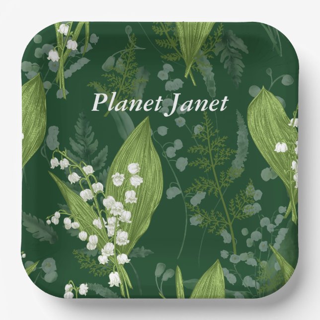 Lily of Valley mit Ferns | Dunkelgrüne Gewohnheit Pappteller (Vorderseite)