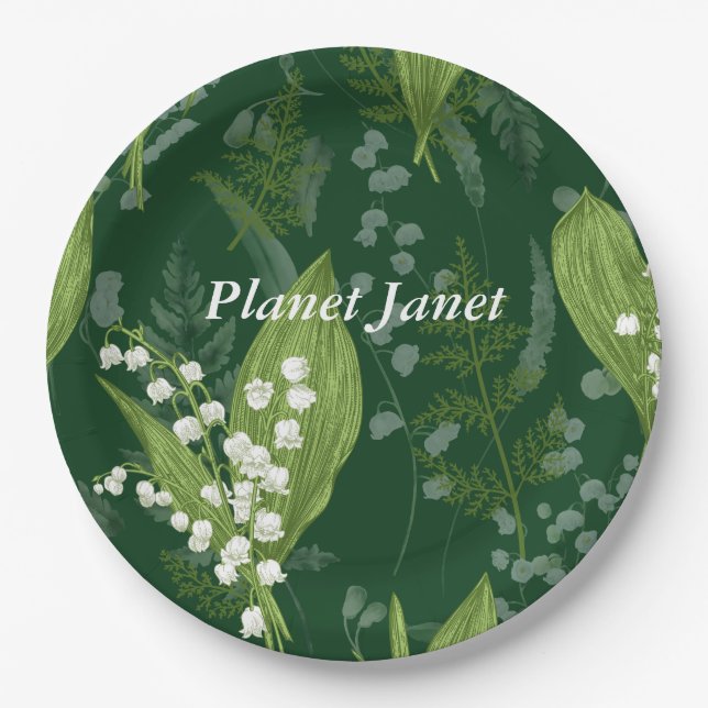 Lily of Valley mit Ferns | Dunkelgrüne Gewohnheit Pappteller (Vorderseite)