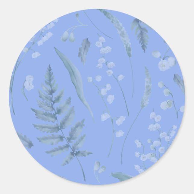 Lily of Valley mit Ferns | Mittelblau Runder Aufkleber (Vorderseite)