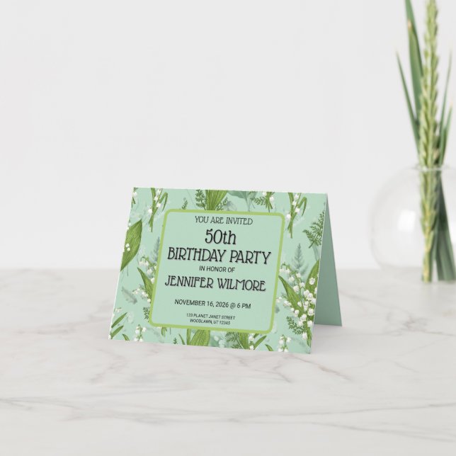 Lily of Valley mit Ferns | Sage Green Custom Einladung (Vorderseite)