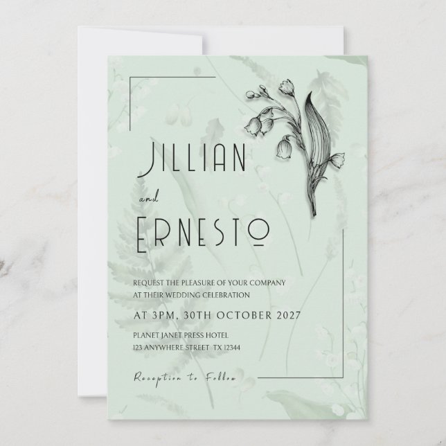 Lily of Valley mit Ferns | Sage Green Custom Einladung (Vorderseite)