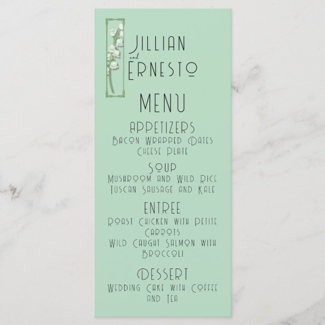 Lily of Valley mit Ferns | Weichgrün Menükarte (Vorderseite)