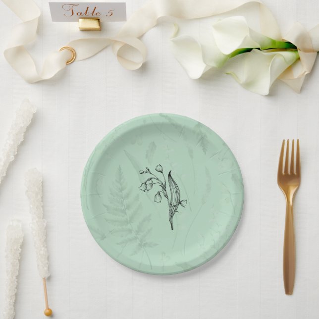 Lily of Valley mit Ferns | Weichgrün Pappteller (Hochzeit)